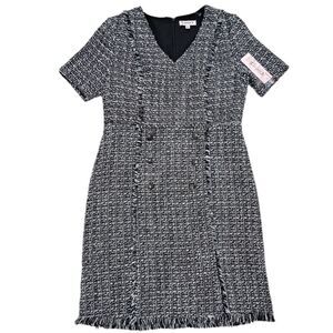 Nanette Lepore Boucle Double Breasted Sheath Mini Dress Black White Size 8 NWT